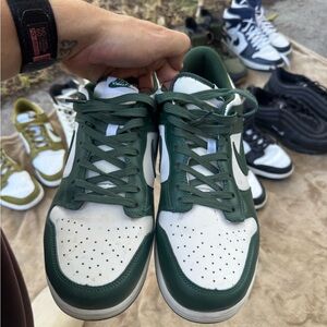 Nike Dunks Forest Green and White Athletic Shoes